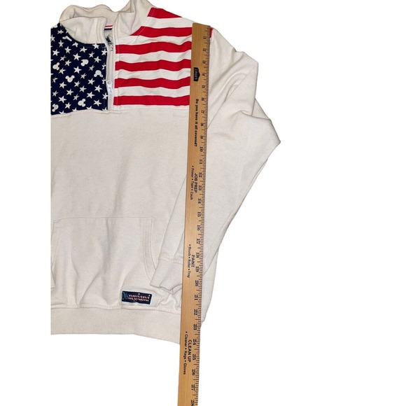 Disneyland 1/4 Zip Flag Adult Size S Red White Blue Pocket Sweatshirt Pullover - Picture 5 of 7